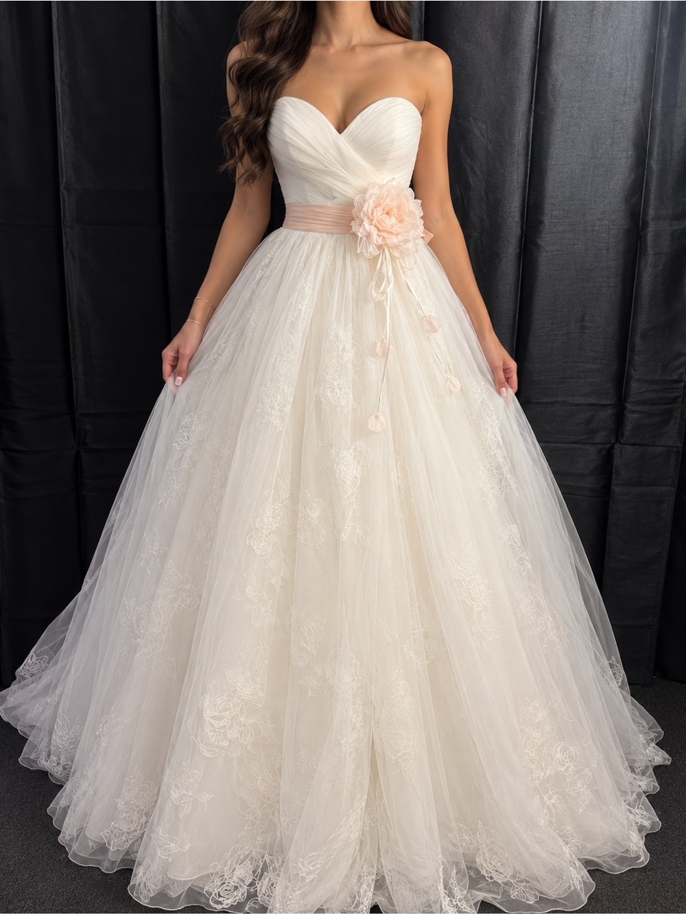 Cosmobella Style 7731 Tulle Ivory Peach Wedding Dress Size 12